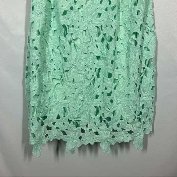 Alya | Strapless Floral Lace Light Blue Teal Aqua Sweetheart Midi Dress Size XS - Picture 4 of 13